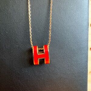Red and Gold Pendant Large H Necklace